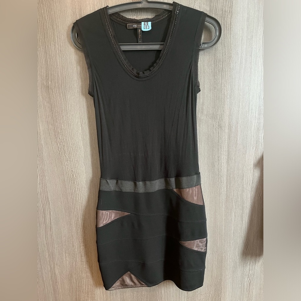 BCBG MaxAzria fitted mini dress with rock vibes